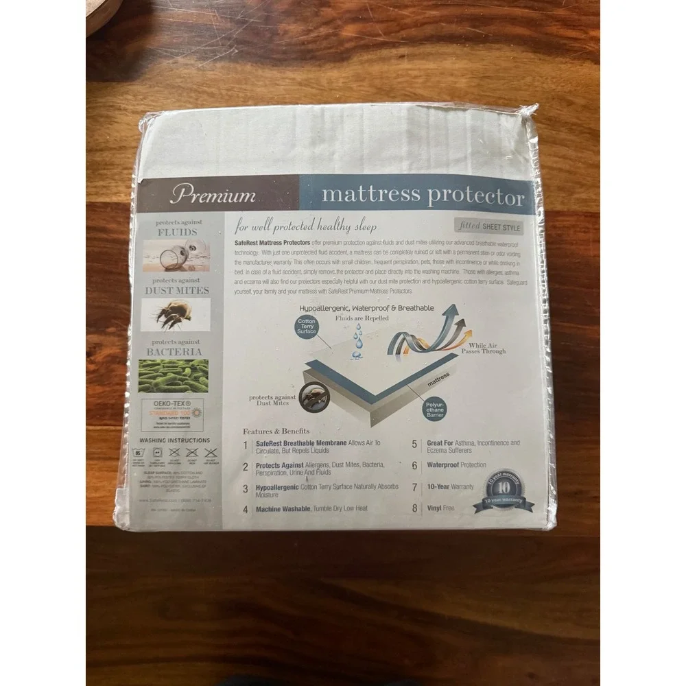 SafeRest Premium Full Mattress Protector Waterproof Hypoallergenic Cotton Terry